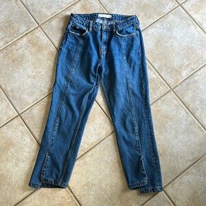 Hidden Asymmetrical Hem High Rise Straight Leg Cropped Jeans